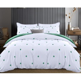 Hafaa Single Duvet Cover Set Soft Printed Bedding Set Brushed Microfiber Duvet Covers with Pillowcase (Green and White Dotted 135x200 CM)