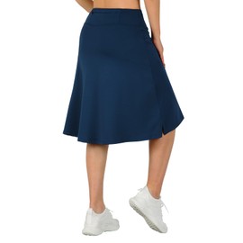 ANIVIVO Women's Skorts Knee Length, Modest Long Athletic Sports Casual Skirt with High Waisted Pockets(Navy Blue,M)