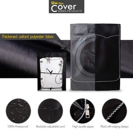 Washing Machine Cover,Washer/Dryer cover For Front-loading Machine Waterproof Dust-proof (XXL, Black)