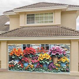 Spring Forest Scenery and Flower Garage Door Banner - 71"x157" Polyester Mural, Perfect for Outdoor & Indoor Decor, Holiday & Party Background 6 x 13 ft Floral Wall-3