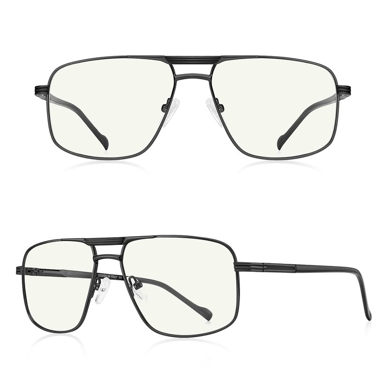 RB.Pilot Reading Glasses for Men Square Double Bridge Blue Light