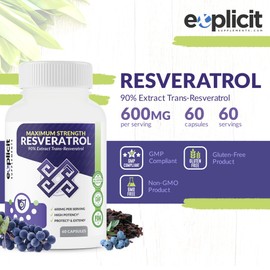 All Natural & Pure Resveratrol Supplement - Max Strength 1200mg Daily - 90% Extract Trans Resveratrol - 1 Month Supply