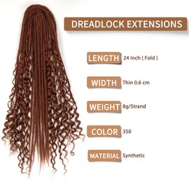 Boho Drea Double Ended Dreadlock Extensions 24 Inch, 3 In 1 Mixed DE Dreads Hippie Style Boho Wavy Dreads 15 Strands Handmade Braid in Dreadlock Extensions Synthetic Dreadloacks with Curly Ends DE 350