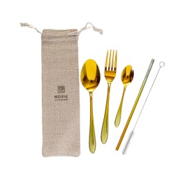 Horie Titanium Cutlery Set, Gift, Lightweight, Rust-free, Portable, Various Colors (Gold)