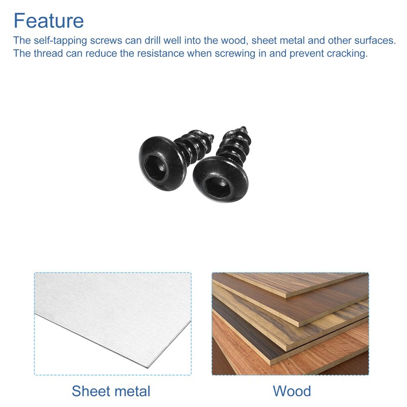 uxcell Hex Socket Self Tapping Screws, M3 x 6mm Carbon