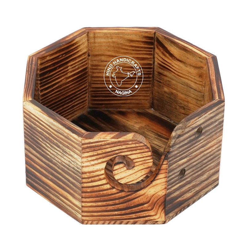Hind Handicrafts Handmade Antique Wood Yarn Storage Box Solid Dark