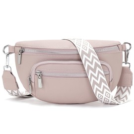 Sasrymnl Small bum bag women's beige shoulder bag women's small belt bag vegan leather handbag crossbody bag, A-light pink