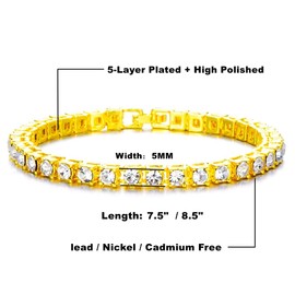 HH BLING EMPIRE 14K Gold and Silver Bracelets Diamond Tennis and Cuban Link Bracelet for Men Women Hip Hop Jewelry (1 row Tennis-Gold-8.5")