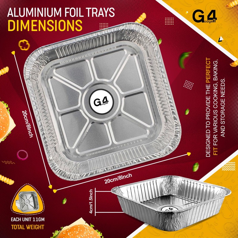G4GADGET 10 Pack Aluminium Foil Baking Trays - 20x20cm Square
