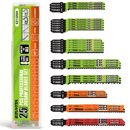 EZUVITA 25-Piece Jigsaw Blades Set with Storage Case–CR-V&HSS Steel, Assorted T-Shank Replacement Jig Saw Blades for Cutting Wood, Plastic and Metal