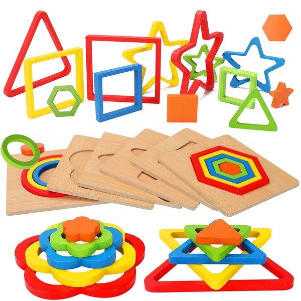 Toddler Puzzles Montessori Toy Wooden Shape Sorting Puzzle Sensory Toy Toddler Activities Preschool Learning Educational Autistic Developmental Toy 1 2 3 Year Old 1-3 0-2 Dementia Games