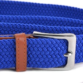 Umo Lorenzo Cinturones tejidos trenzados elásticos sin agujeros, cinturones casuales elásticos para hombres y mujeres, Azul Real, Large