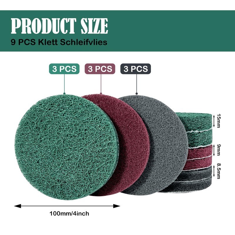 Pack of 9 Velcro Sanding Fleece, 3 Sanding Sponge 100