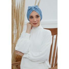Aisha's Design - Turbante instantáneo con lazo para mujer, 95% algodón, gorra hiyab con diseño elegante, Azul, Estándar