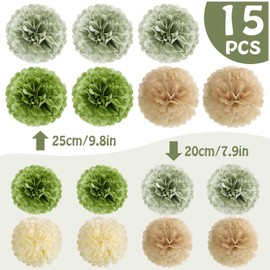 Easy Joy Pack of 15 Forest Green Pompoms Party Decoration Sage Green Garden Party Decoration Dots Paper Garland Party Decorations for Wedding Birthday Bridal Shower Baby Shower Prom Decoration