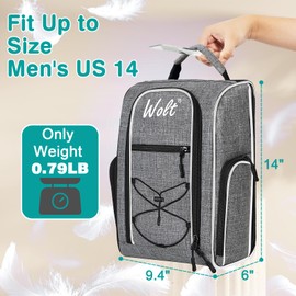 Wolt 2 Pcs Golf Shoe Bag for Travel- Zippered Shoes Carrier Bags with Ventilation & Double Outside Accessory Pocket for Socks, Tees, Golf Balls, etc. for women and men (Grey+Pink)