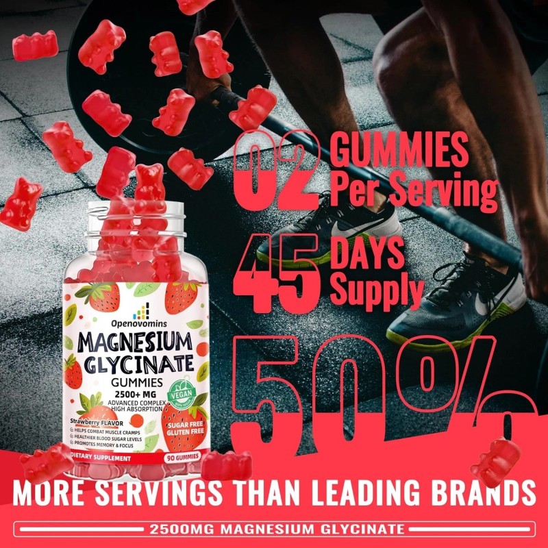 Openovomins Magnesium Glycinate Gummies 2500mg - Sugar Free Magnesium Potassium