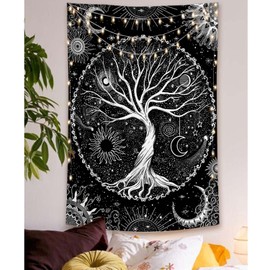 Lunerfex Tree of Life Tapestry Black and White Tapestry Mystical Sun and Moon Tapestries for Bedroom and Living Room Decor Black Tree 44×60 Inches