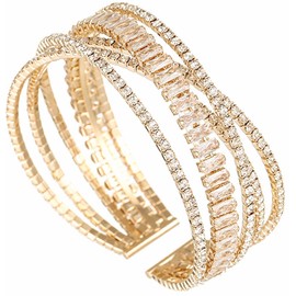 BAOKELAN Rhinestone Bracelets for Women Multilayer Cuff Crystal Bracelet for Wedding Jewelry Gold E