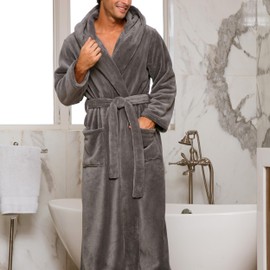 Alexander Del Rossa Mens Robe, Plush Fleece Hooded Bathrobe Men, Men's Bathrobes, Big and Tall Bath Robe for Men Steel Gray 4XL (A0125STL4X)