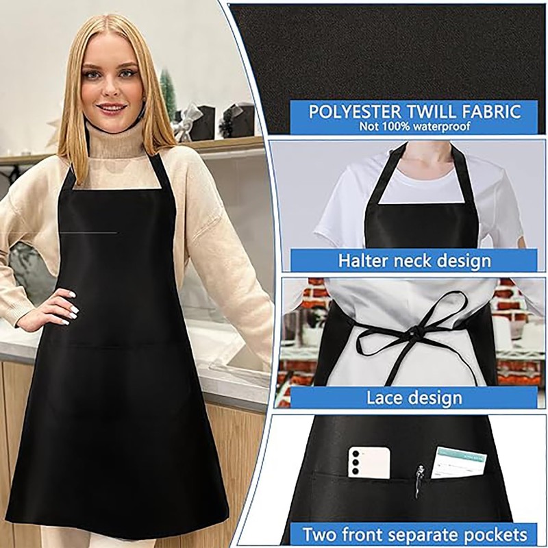 Incisite 12Pack Bib Apron,Aprons Bulk with 2 Pockets,Unisex Apron Bulk