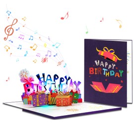 GREETING ART Happy Birthday Karte, Geburtstagskarte mit Musik und Licht, Pop Up Geburtstagskarten,Geburtstagsgeschenk für Kinder Frauen Männer Freundin