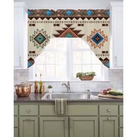 Kontanderi Western Southwest Swag Valances for Windows, Swag Kitchen Curtain Valances Rod Pocket Small Window Curtain for Cafe Bathroom Bedroom Drapes 56"x36" Indian Ethnic Abstract Boho