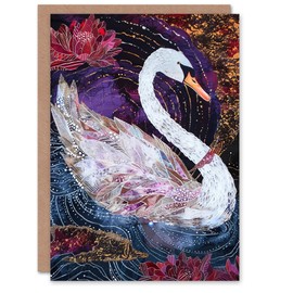 Artery8 Magical Swan Artwork Enchanted Purple Pink Greeting Birthday Card Him Her All Blank
