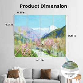 JISUO 48" x 32" Art Acoustic Wall Panels, Self-Adhesive Noise Dampening Panels for Walls, Decorative Acoustic Tiles for Home, Offices, Recording Studio Acoustical Treatments, 8 Pack, Spring Mountains