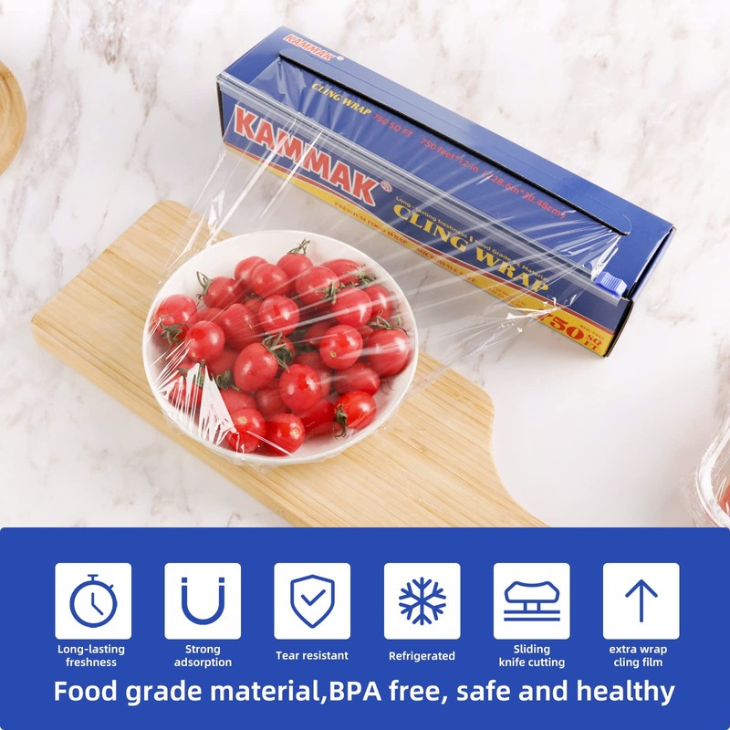 KAMMAK Plastic Food Wrap with Slide Cutter Kitchen Cling Wrap