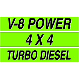EZ LETTERING Vinyl Windshield Stickers 3 Dozen 15 Inch Chartreuse Slogans V-8 Power, 4X4, Turbo Diesel Dealership Pro Pack for Car Lots