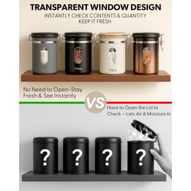 Veken Coffee Canister with Window,Airtight Stainless Steel Kitchen Food Storage Container, Date Tracker & Scoop for Grounds Coffee, Beans, Tea,Flour,Cereal,Sugar,22OZ,Copper