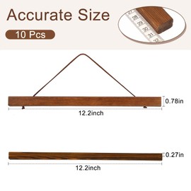 Thyle 10 Pack Magnet Poster Hanger Frame 12x16 12x18 12x24 Light Pine Wood Magnetic Rails Hanging Frame with Rope Magnet Poster Hanger for Photo Picture Print Map (Brown,12 Inch)