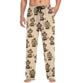 visesunny Mens Pajama Pants Funny Animal Monkey Banana Pattern 100% Cotton Lightweight Soft Pajama Bottoms Lounge Sleepwear PJs with Pockets S-XXL