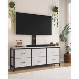DrawXynth TV Stand with Mount, Fabric Dresser with 6 Drawers for 32/45/55/60/65/75/85 inch TVs, Dresser Entertainment Center, Modern Media TV Console Table