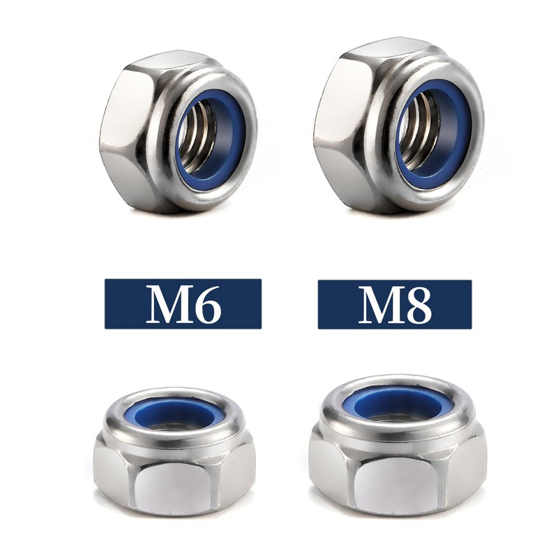 M6 x 1.0mm Nylon Insert Hex Lock Nuts 50Pcs 304