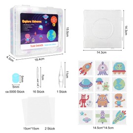 Fuse Beads Kit, 5000 PCS Glow in The Dark Iron Beads Crafting Melting Beads Set for Kids, 16 Styles Alien UFO Patterns Beads Pegboards, Tweezers, Ironing Paper for DIY Craft Making