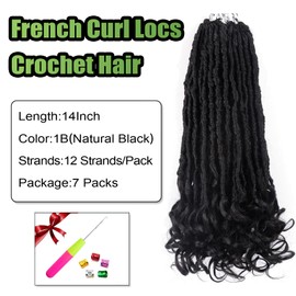 French Curl Locs Crochet Hair 14 Inch Goddess Locs Crochet Hair for Black Women Distressed Locs Crochet Hair Pre Looped Soft Locs with Curly Ends French Curl Braiding Hair Extensions Crochet Locs(1B)