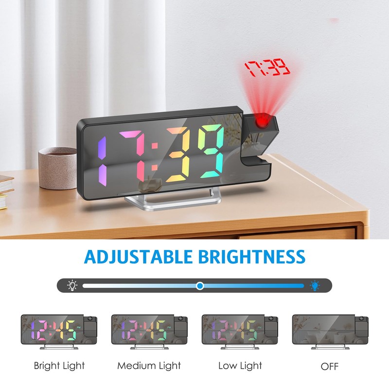 AMIR Projection Alarm Clock for Bedroom, 7.9 in Projector Clock