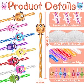 24 Fun Reusable Monster Drinking Straws for Birthday,Halloween Party Favors