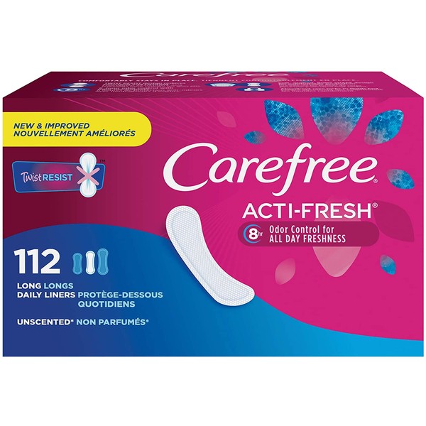 Carefree Acti-Fresh Body Shaped Panty Liners, Flexible Protection that Molds to Your Body, Long, 112 Count