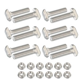 PATIKIL M8 x 33 mm T-Slot Bolts, 12 Sets Drop-in Bolt Hammer Head with Hexagon Flange Nuts T-Bolt Stud Sliding Screw for 40 Series Aluminum Extrusion Profile, Silver