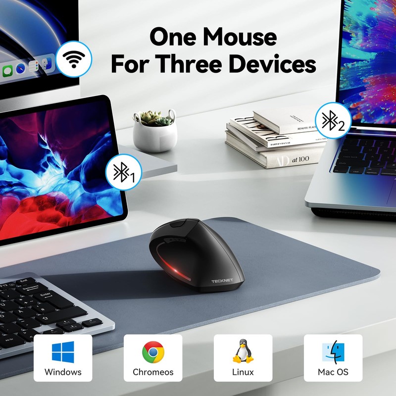 TECKNET Ergonomic Mouse, Wireless Bluetooth Vertical Mouse, 4800 DPI Silent
