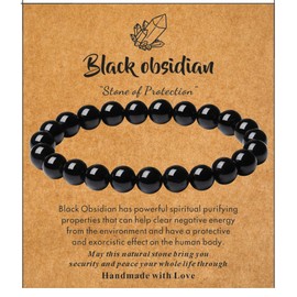 XIANNVXI Black Obsidian Beaded Bracelet Crystal Bracelets for Women Men's Bracelets 8mm Elastic Stretch Healing Gemstone Bead Bracelet Jewelry Gift