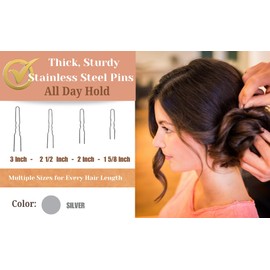 Crinkled Stainless Steel Heavy Duty Snagless Hairpins Pack of 12 Handmade Hair Pin (2 1/2 Inch)