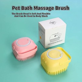 Silicone Dog Bath Brush for Grooming and Cleaning Short and Long-Haired Dogs and Cats (Yellow&Pink)