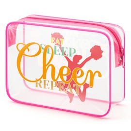 Cheer Makeup Bag Cheerleading Coach Gift Cheer Coach Gifts for Women Clear PVC Cosmetic Bag Cheer Mom Appreciation Gift Birthday Christmas Thanksgiving Gift for Cheerleader Zipper Travel Toiletry Bag