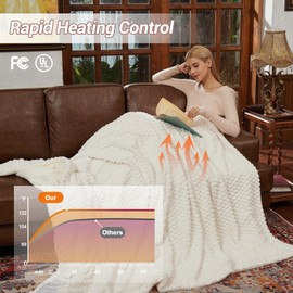 Heated Blanket Electric Blanket Throw Size 50"x60", 6 Heating Levels & 9 Hours Auto Shut Off, Cozy Soft Fleece Fast Heating Blankets Gift, Machine Washable, Beige