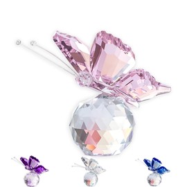 Elbourn Crystal Butterfly, Purple Crystal Glass Flying Butterfly with Ball Base, Ornament Art Glass Decorative for Home Decor Statue Animal Purple Glass Butterfly Decor Birthday Collectibles (Pink)