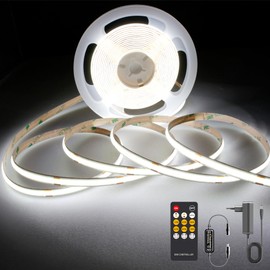 AXMOTUT AXMOTUT COB LED Streifen 5m, LED Strip Kaltwei? 6000K, LED Lichtband 24V 320LEDs/M, Dimmbar Led Streifen 5m mit RF Fernbedienung und Netzteil, CRI90 fr Zuhause Partei deko, DIY Dekoration